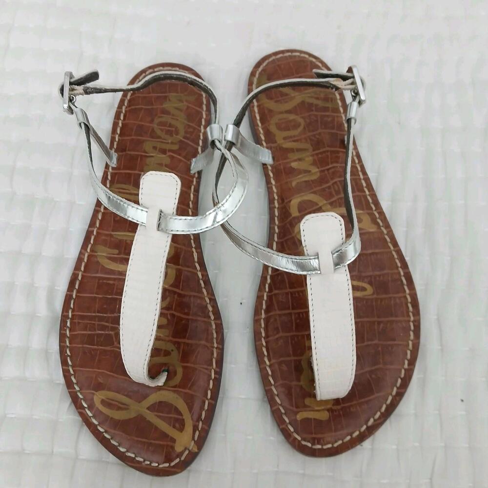 Sam Edelman GIGI‎ Silver White Leather  Thong Strap Sandals Women Sz 7.5M US